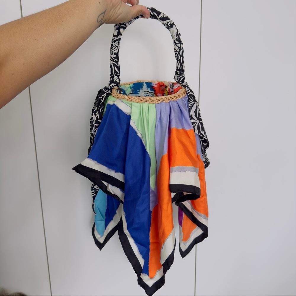 Vintage Missoni Colorful Scarf Handle Basket Bag